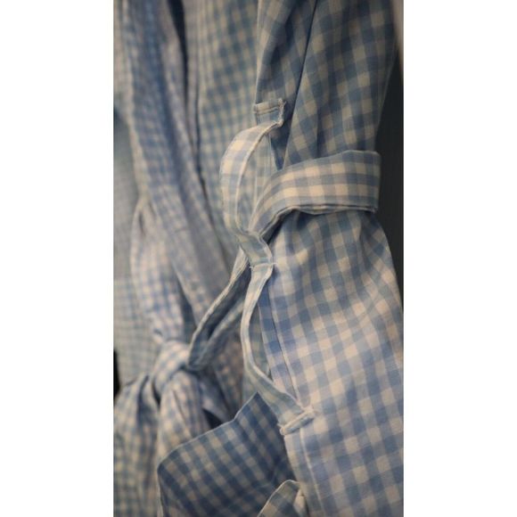Club Room Men's Sz L/XL Light Blue Gingham Pattern Woven 100% Cotton Lounge Robe - Picture 5 of 6